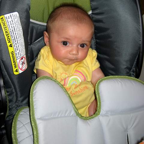 Out with the newborn insert!  My car seat is so spacious now…