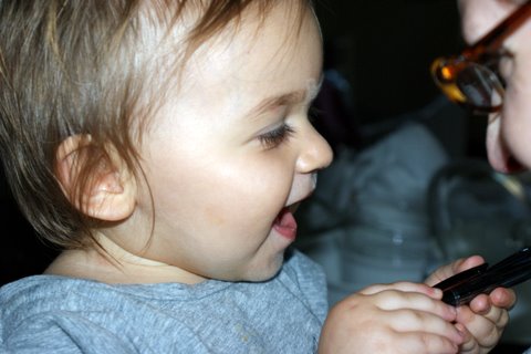 Mom & I, bonding over a pen