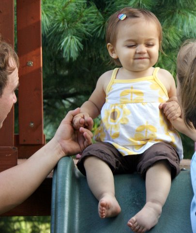 Sliding with Aunt Sarah & Dustin!