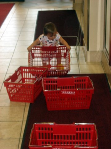 Inspecting the shopping baskets.